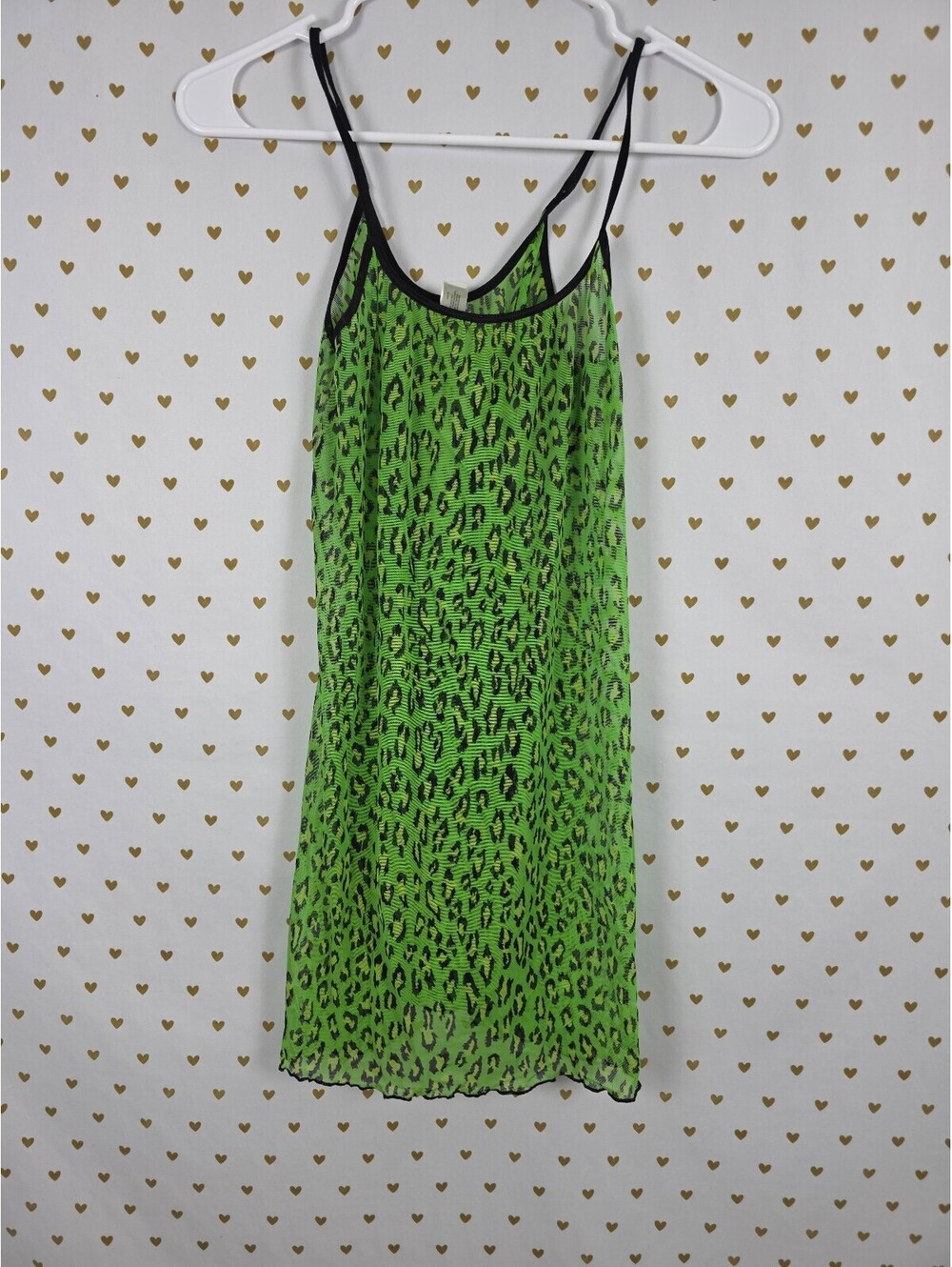Vintage Victoria's Secret Y2K Neon Green Leopard Mesh Slip Nightgown S